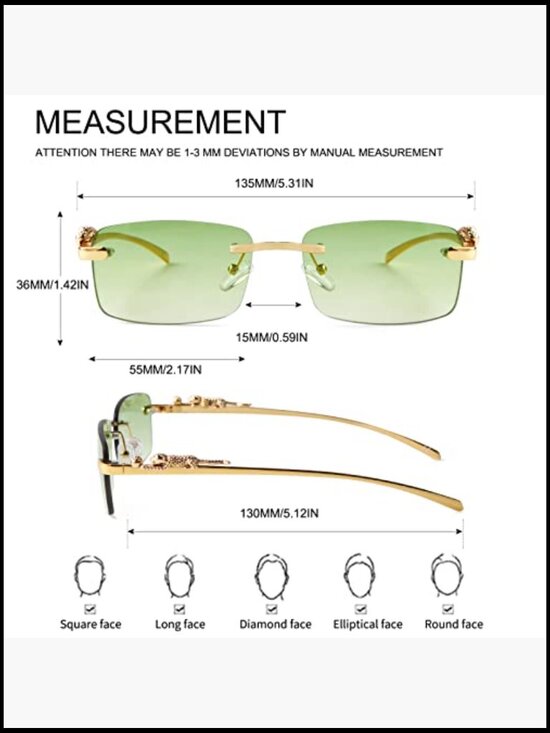 Rimless Rectangular Sunglasses Gold Metal Frameless UV Protection
